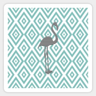 Abstract geometric pattern - blue and white - black flamingo Sticker